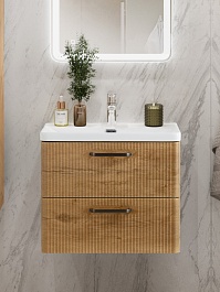 BelBagno Тумба с раковиной Due 60 подвесная Rovere Nature ручки Матовый тёмный никель – фотография-11